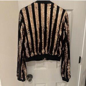 Fashion Nova Black and Gold Sequin Bomber Jacket